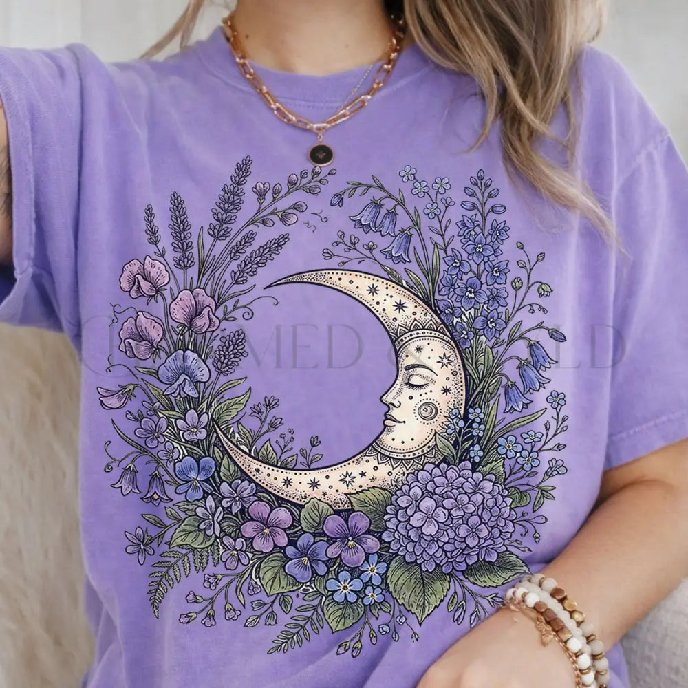 Purple Moon Floral T-Shirt - Violet / S - T-Shirt