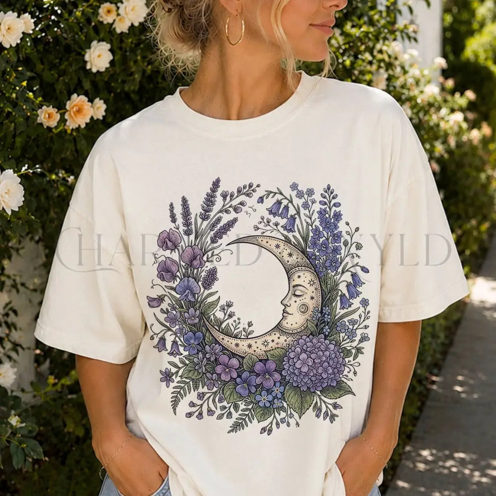 Purple Moon Floral Tshirt - Charmed and Wyld