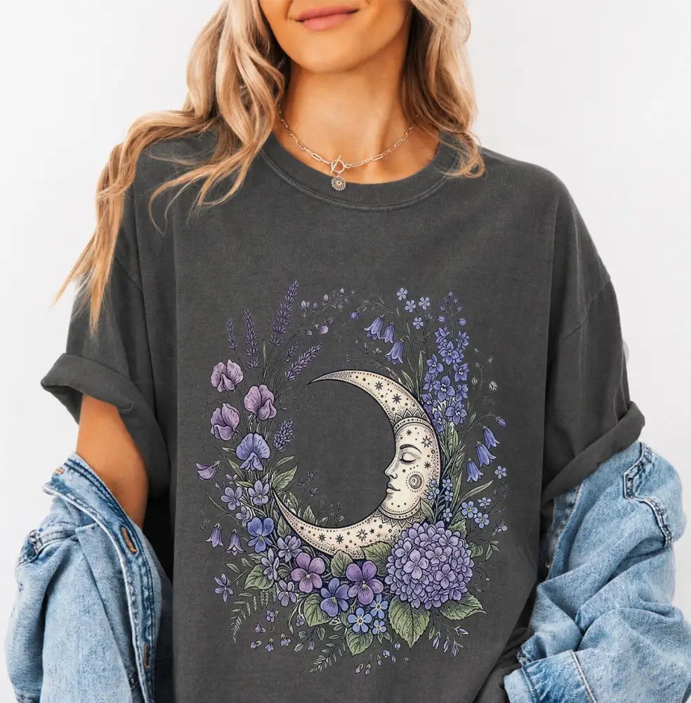 Purple Moon Floral Tshirt - Charmed and Wyld