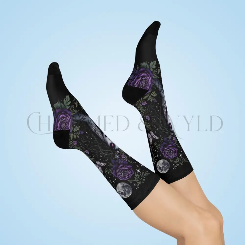 Purple Rose Gothic Goddess Adults Unisex Socks