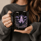 Black Cat Abduction Black Ceramic Mug