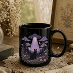 Black Cat Abduction Black Ceramic Mug