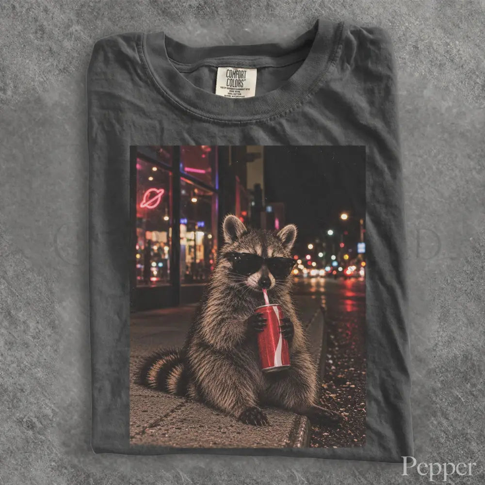 Raccoon Drinking Soda Comfort Colors T-Shirt - T-Shirt