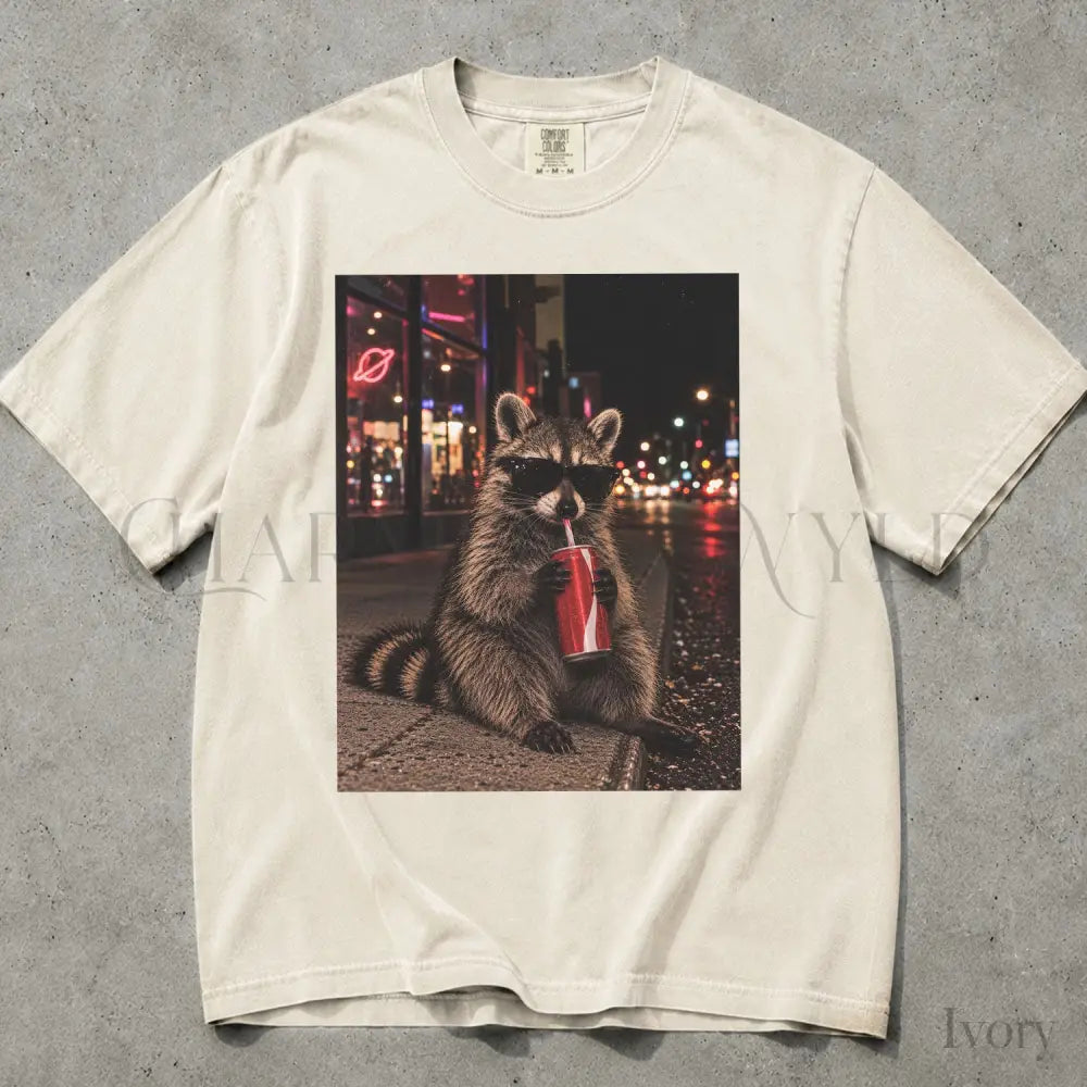 Raccoon Drinking Soda Comfort Colors T-Shirt - T-Shirt