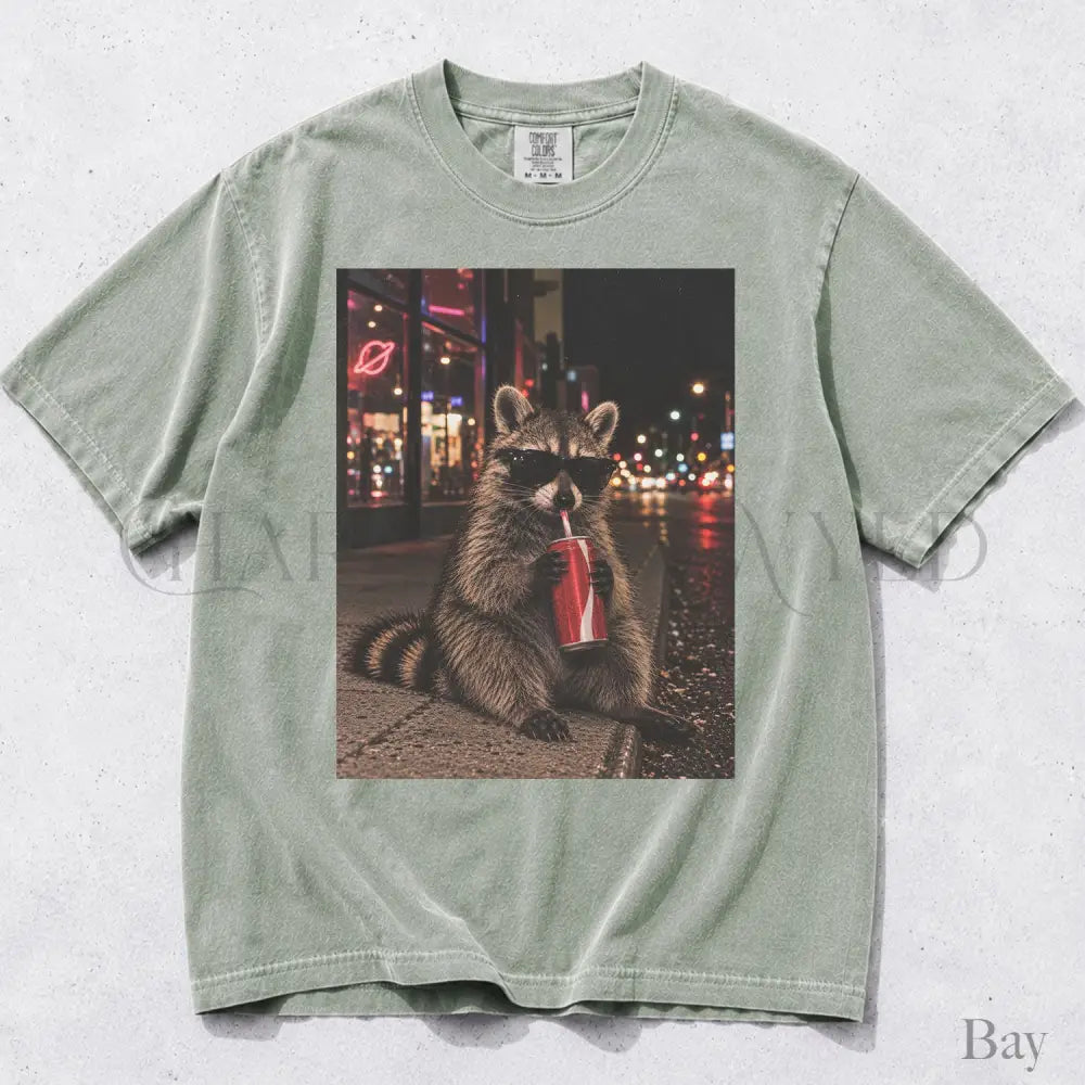 Raccoon Drinking Soda Comfort Colors T-Shirt - Bay / S - T-Shirt