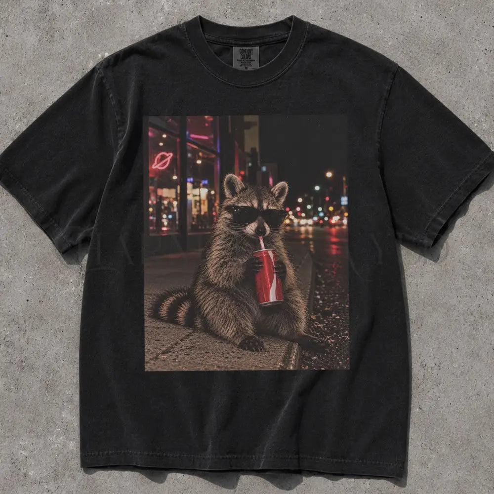 Raccoon Drinking Soda Comfort Colors T-Shirt - Black / S - T-Shirt