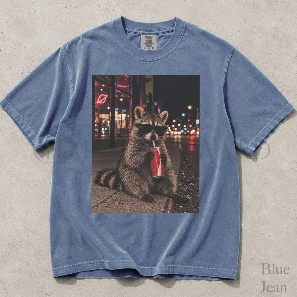 Raccoon Drinking Soda Comfort Colors T-Shirt - Blue Jean / S - T-Shirt
