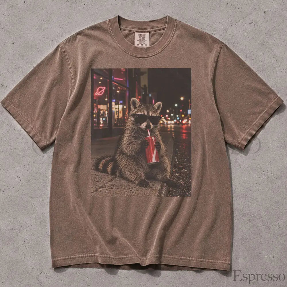 Raccoon Drinking Soda Comfort Colors T-Shirt - Espresso / S - T-Shirt
