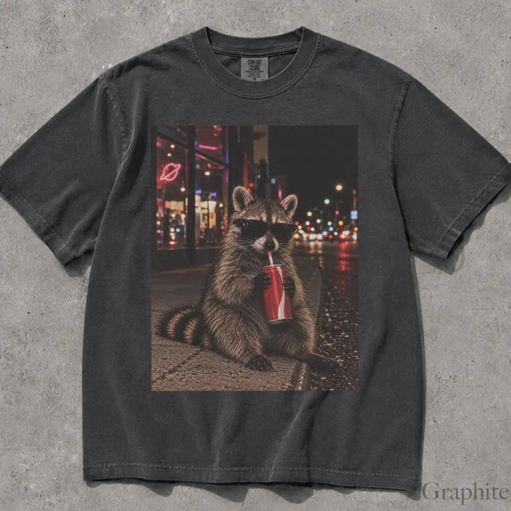 Raccoon Drinking Soda Comfort Colors T-Shirt - Graphite / S - T-Shirt