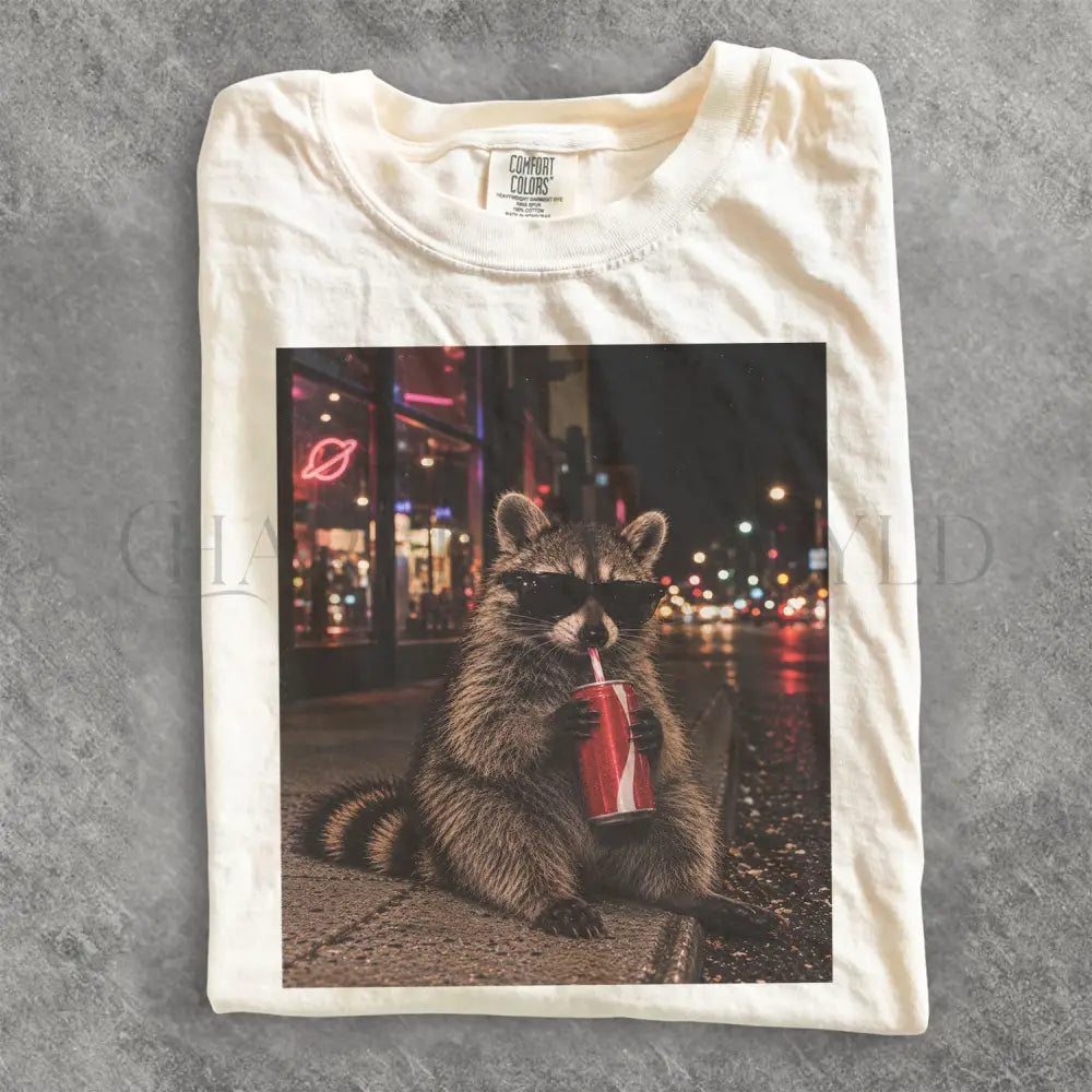 Raccoon Drinking Soda Comfort Colors T-Shirt - Ivory / S - T-Shirt