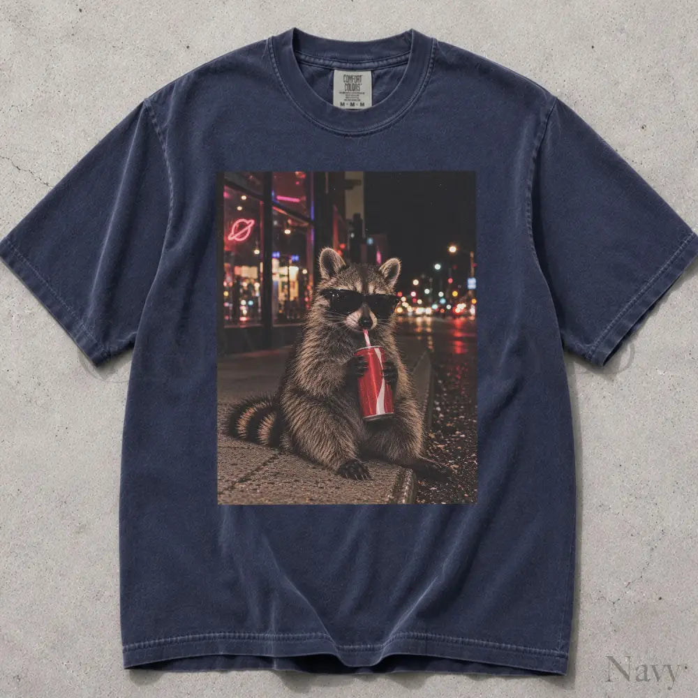 Raccoon Drinking Soda Comfort Colors T-Shirt - Navy / S - T-Shirt