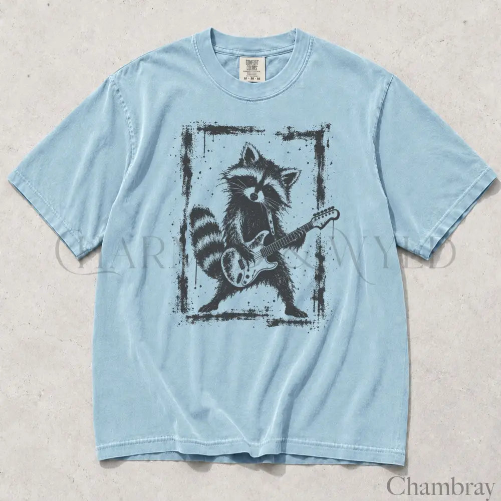 Raccoon Guitar Comfort Colors T-Shirt - Chambray / S - T-Shirt