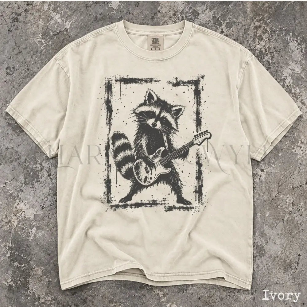 Raccoon Guitar Comfort Colors T-Shirt - Ivory / S - T-Shirt