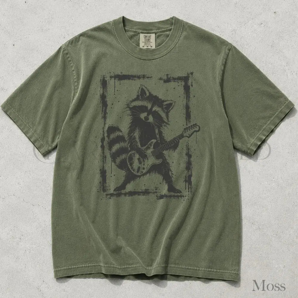 Raccoon Guitar Comfort Colors T-Shirt - Moss / S - T-Shirt