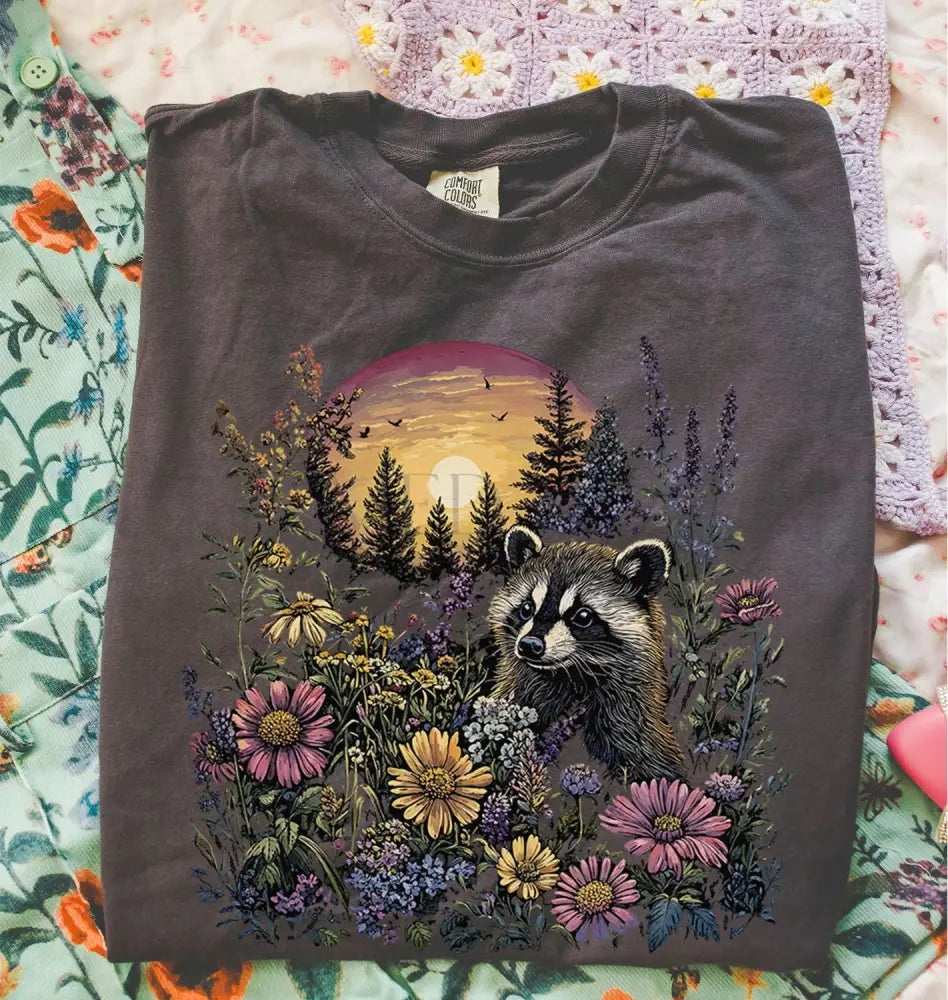 Raccoon Wildflower T-Shirt - T-Shirt