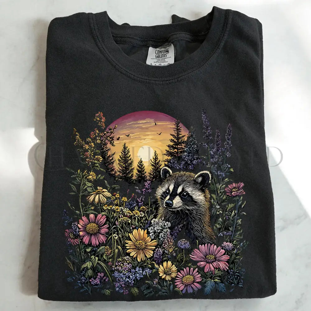 Raccoon Wildflower T-Shirt - T-Shirt