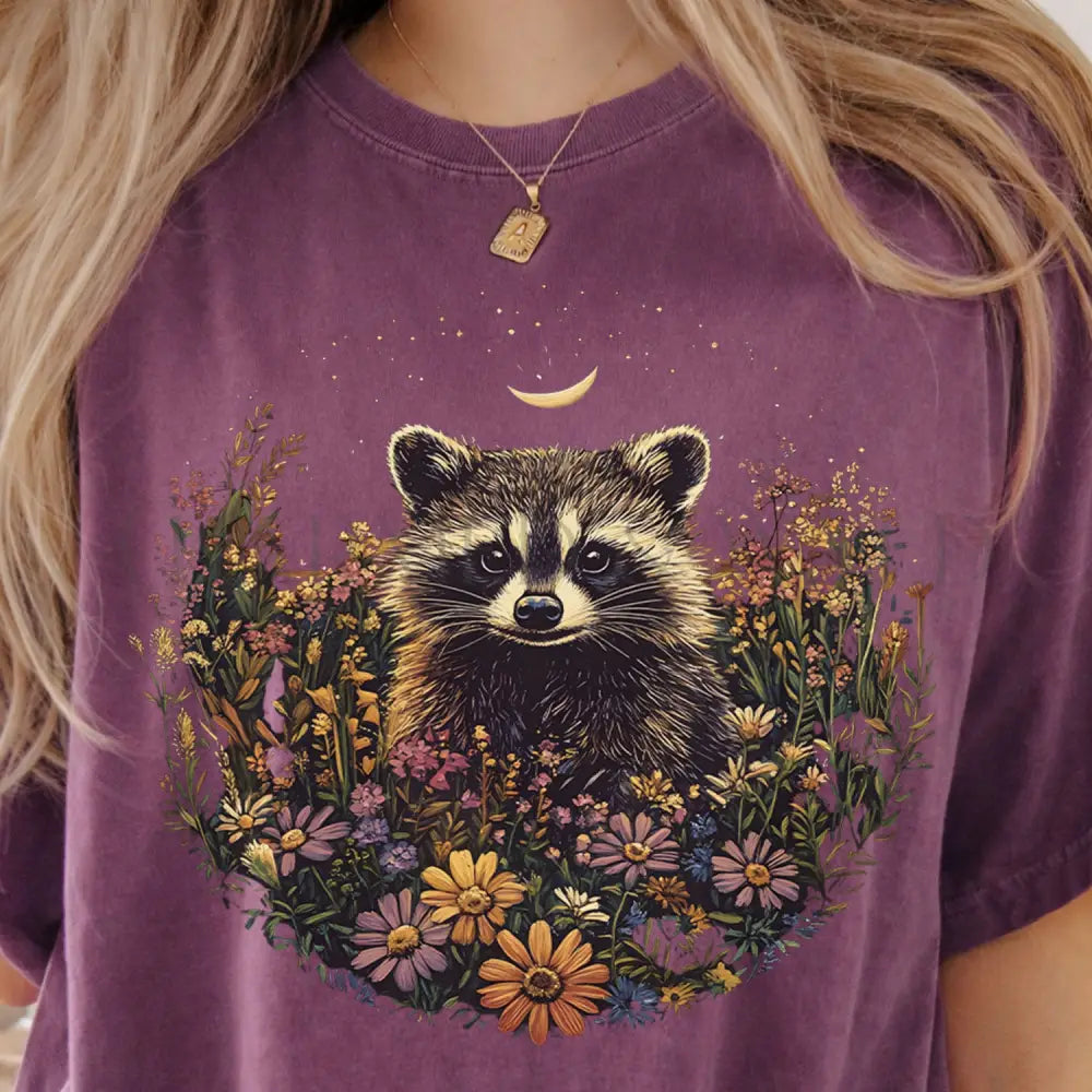 Raccoon Wildflower T-Shirt - T-Shirt