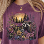 Raccoon Wildflower T-Shirt - Berry / S - T-Shirt