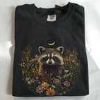 Raccoon Wildflower T-Shirt - Black / S - T-Shirt