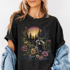 Raccoon Wildflower T-Shirt - Black / S - T-Shirt