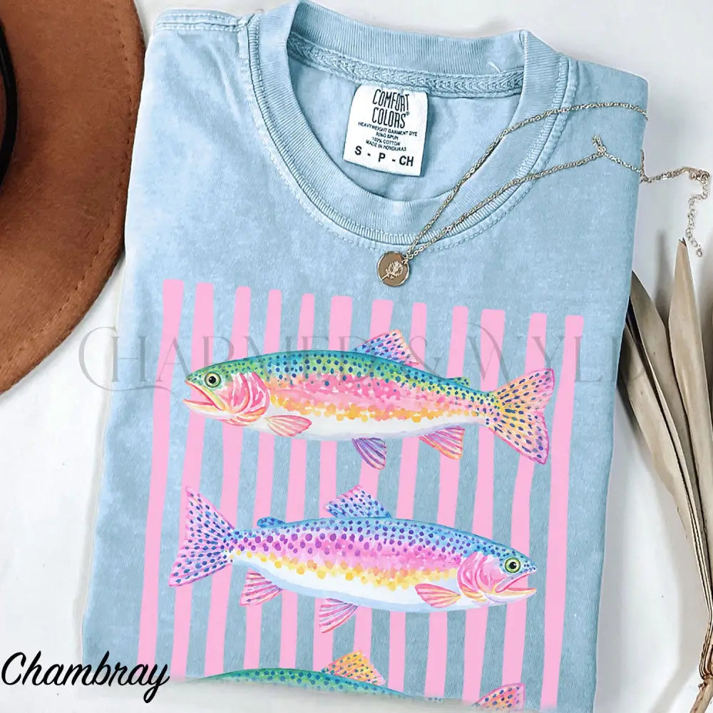 Rainbow Trout Comfort Colors T-Shirt - Chambray / S - T-Shirt