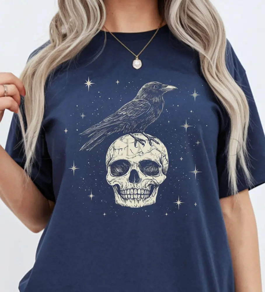 Raven Skull T-Shirt - Navy / S - T-Shirt