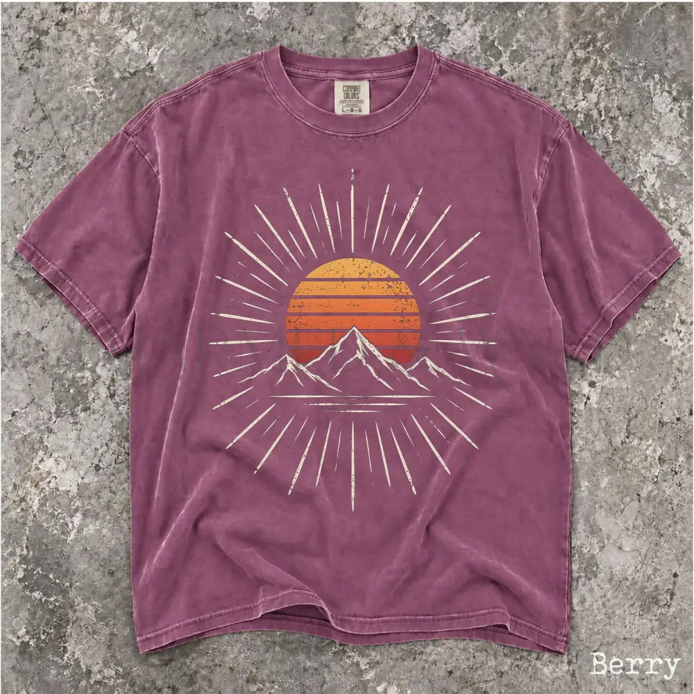 Retro Mountain Sunset Comfort Colors T-Shirt - Berry / S - T-Shirt