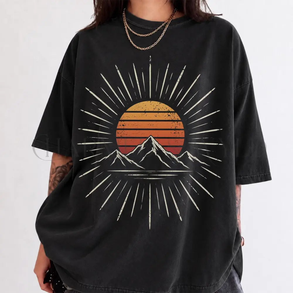 Retro Mountain Sunset Comfort Colors T-Shirt - Black / S - T-Shirt