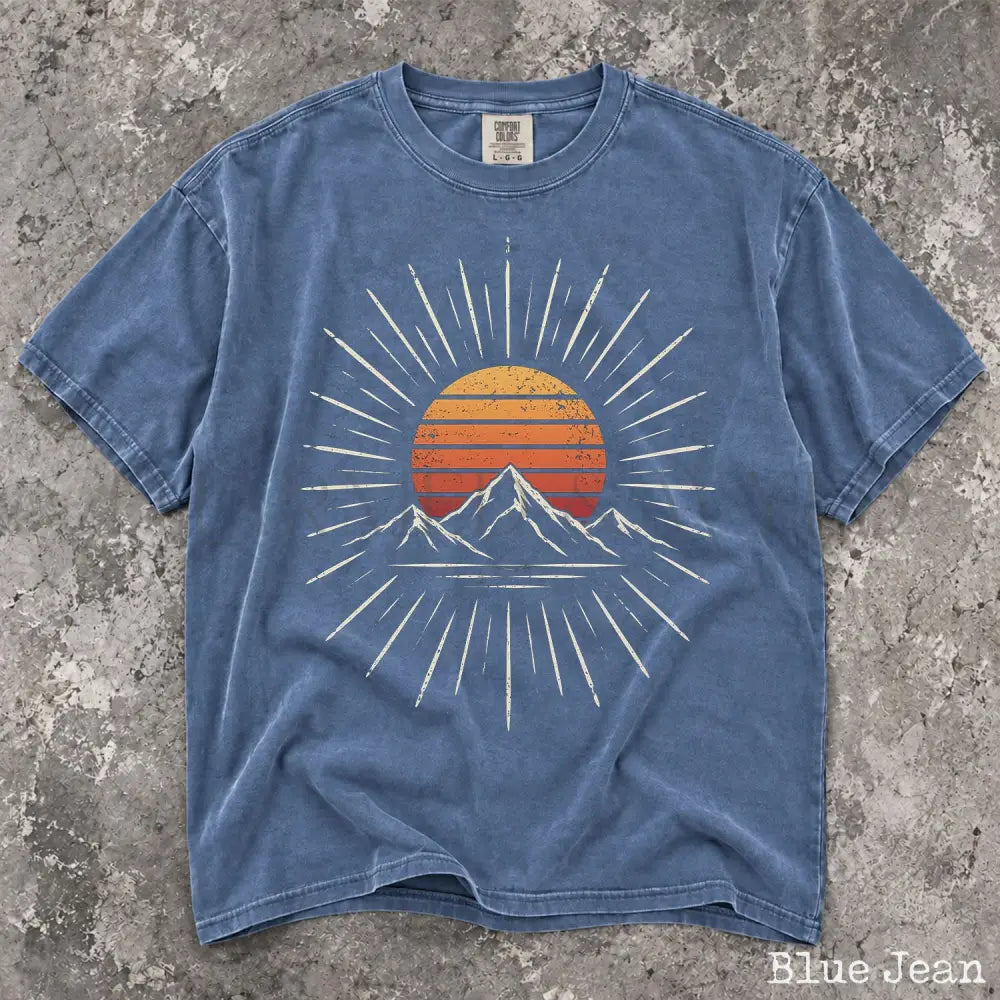 Retro Mountain Sunset Comfort Colors T-Shirt - Blue Jean / S - T-Shirt