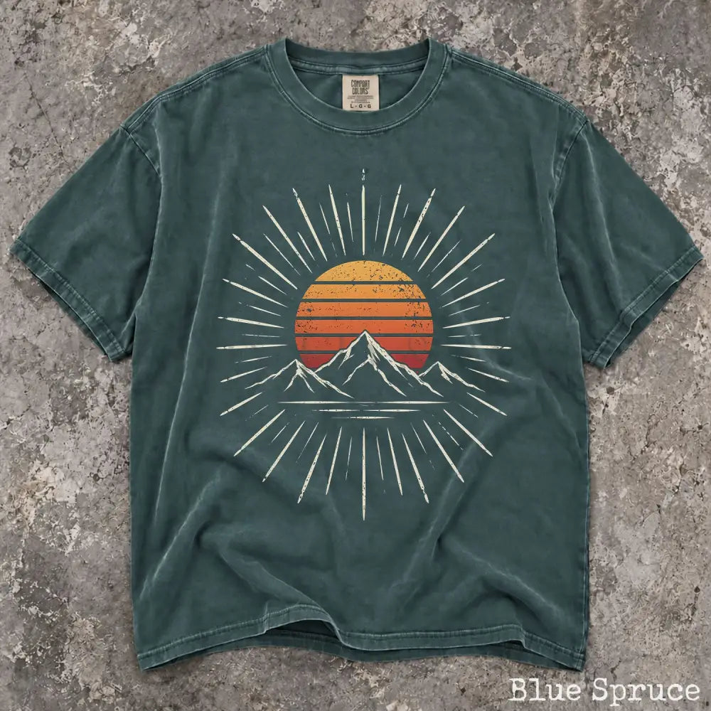 Retro Mountain Sunset Comfort Colors T-Shirt - Blue Spruce / S - T-Shirt