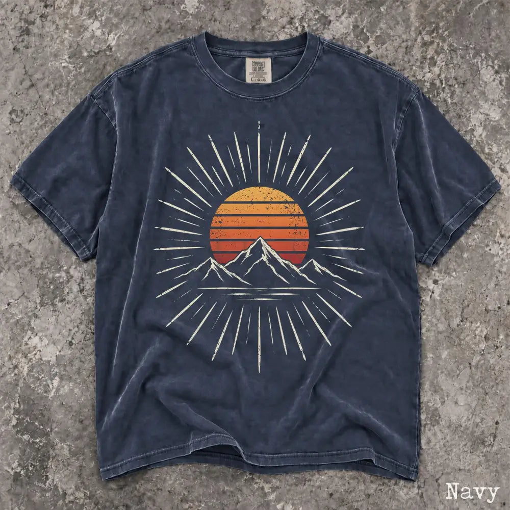 Retro Mountain Sunset Comfort Colors T-Shirt - Navy / S - T-Shirt