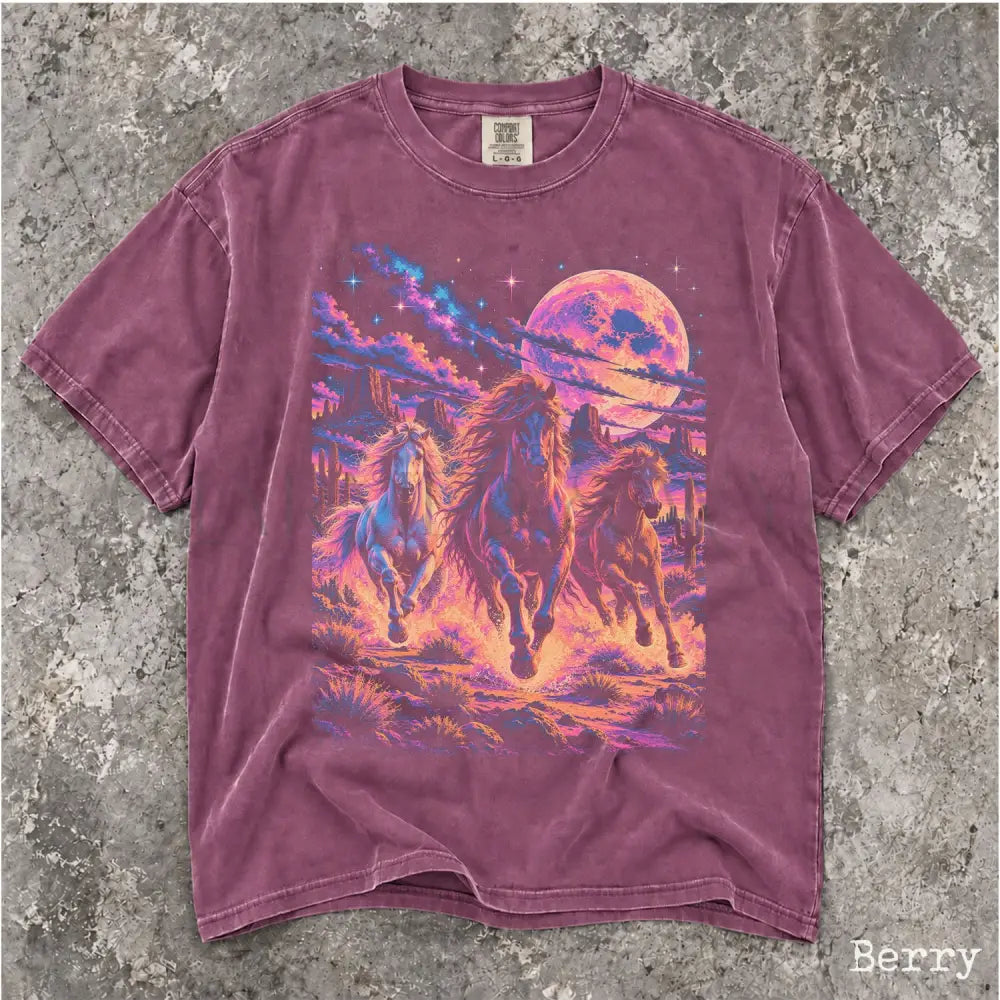 Retro Neon Horse Comfort Colors Shirt - Berry / S - T-Shirt