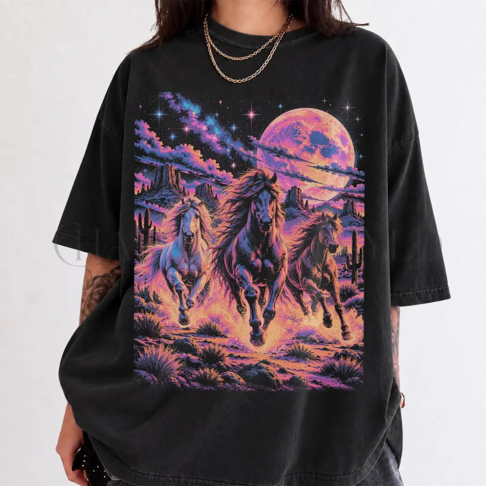 Retro Neon Horse Comfort Colors Shirt - Black / S - T-Shirt
