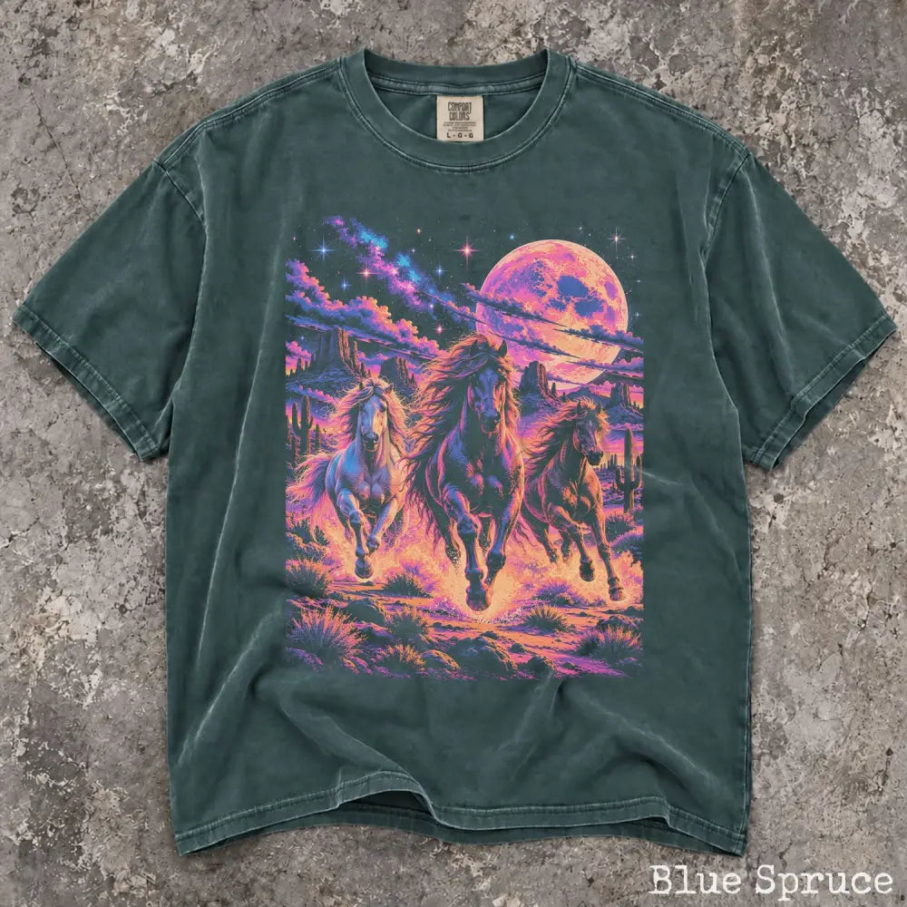 Retro Neon Horse Comfort Colors Shirt - Blue Spruce / S - T-Shirt
