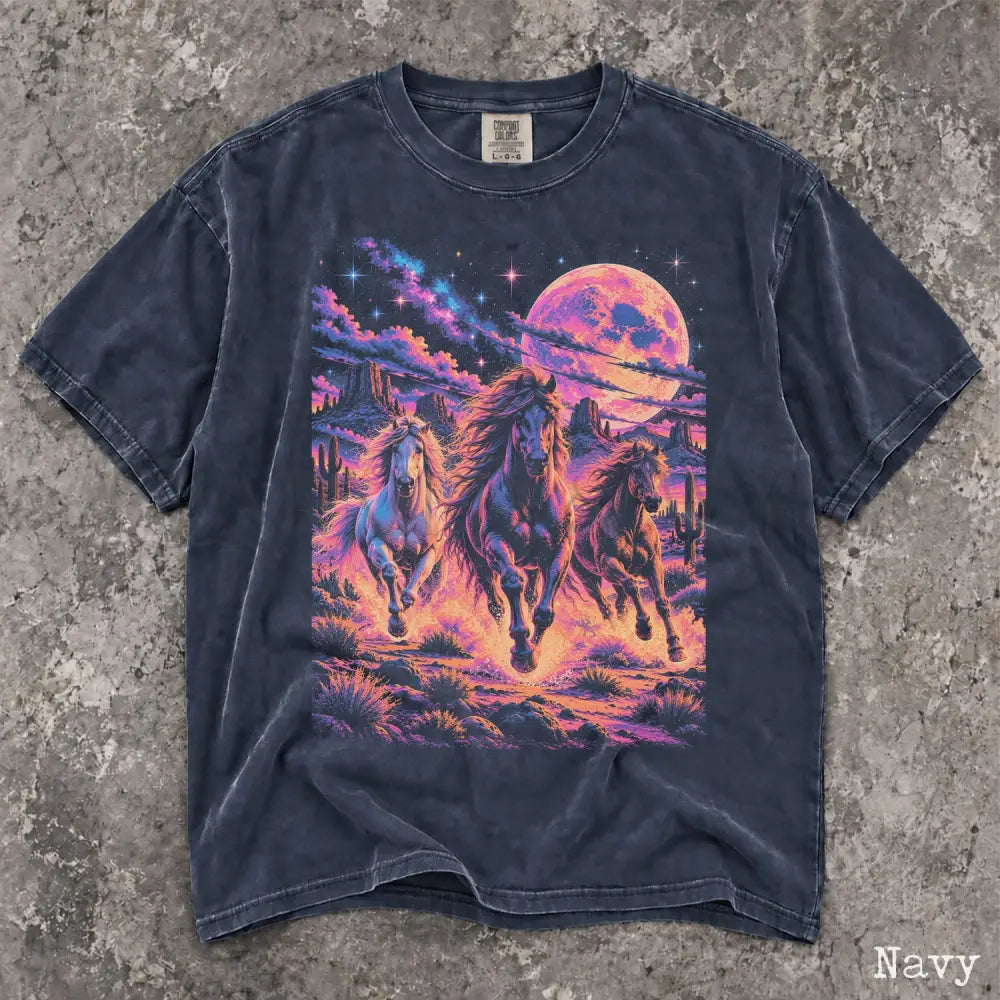 Retro Neon Horse Comfort Colors Shirt - Navy / S - T-Shirt