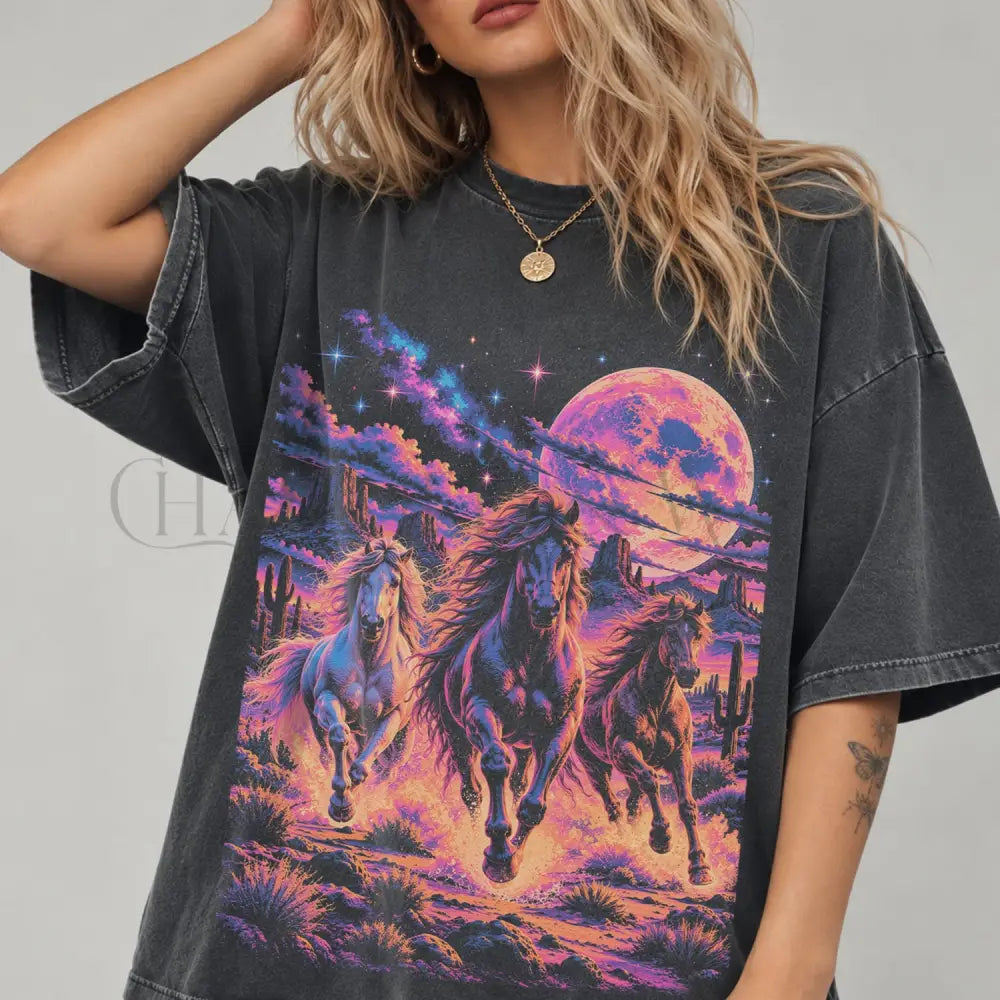Retro Neon Horse Comfort Colors Shirt - Pepper / S - T-Shirt