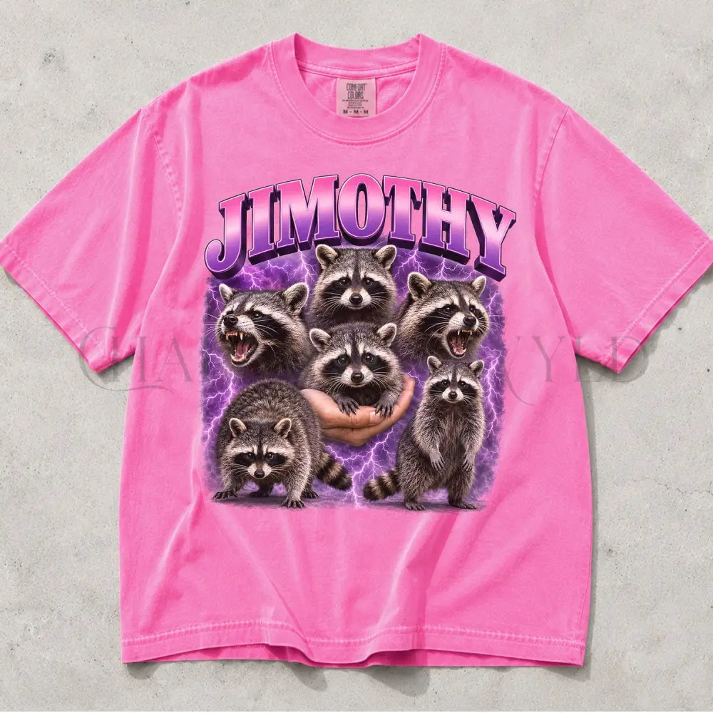 Retro Raccoon Jimothy Comfort Colors T-Shirt - Neon Pink / S - T-Shirt