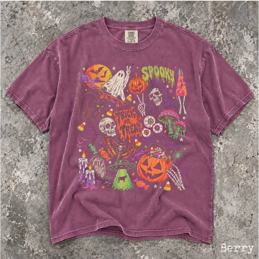 Retro Spooky Halloween Comfort Colors T-Shirt - Berry / S - T-Shirt