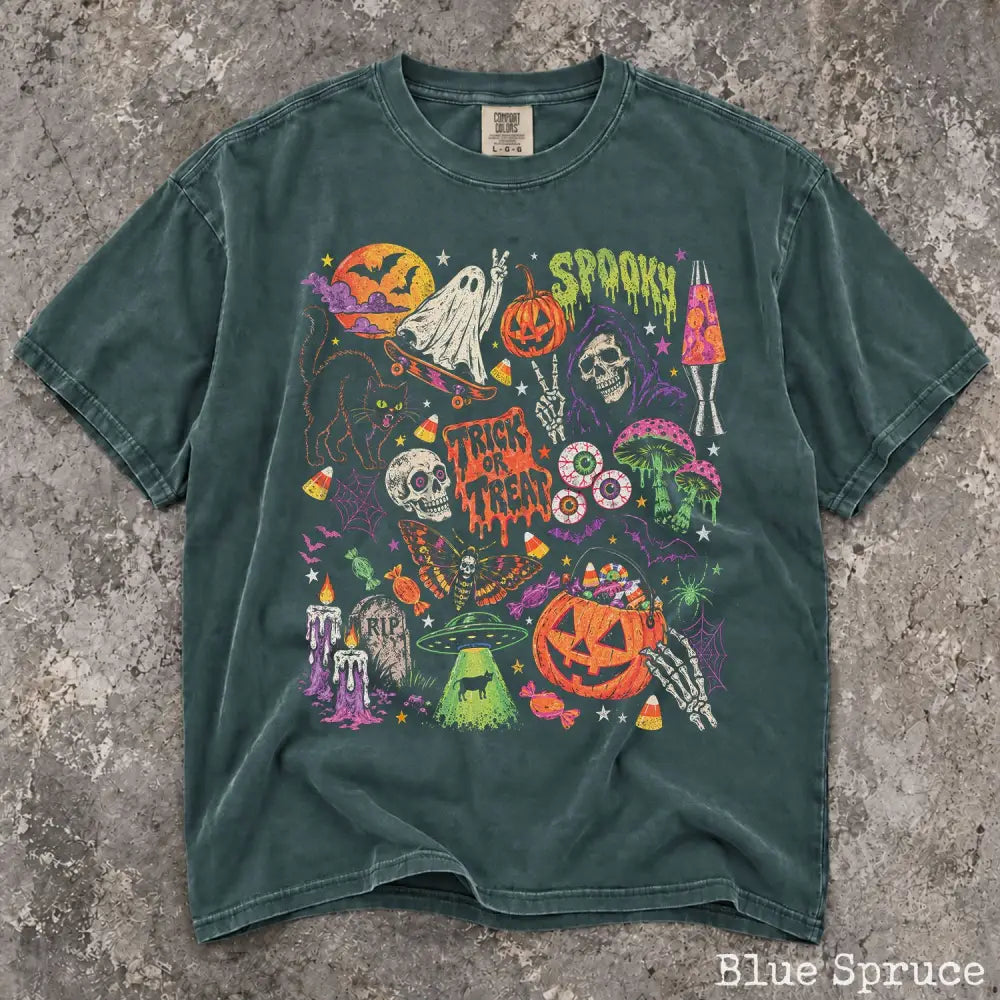 Retro Spooky Halloween Comfort Colors T-Shirt - Blue Spruce / S - T-Shirt