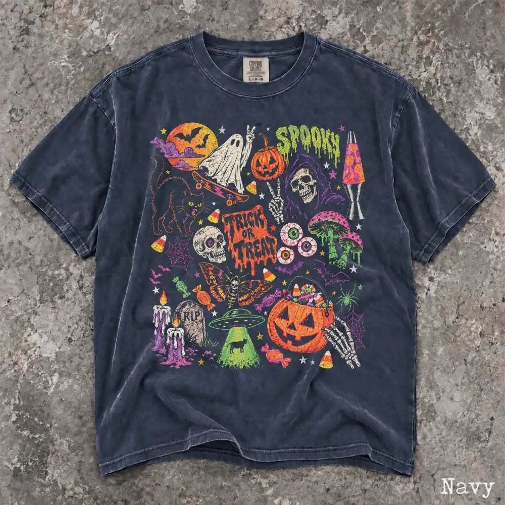 Retro Spooky Halloween Comfort Colors T-Shirt - Navy / S - T-Shirt