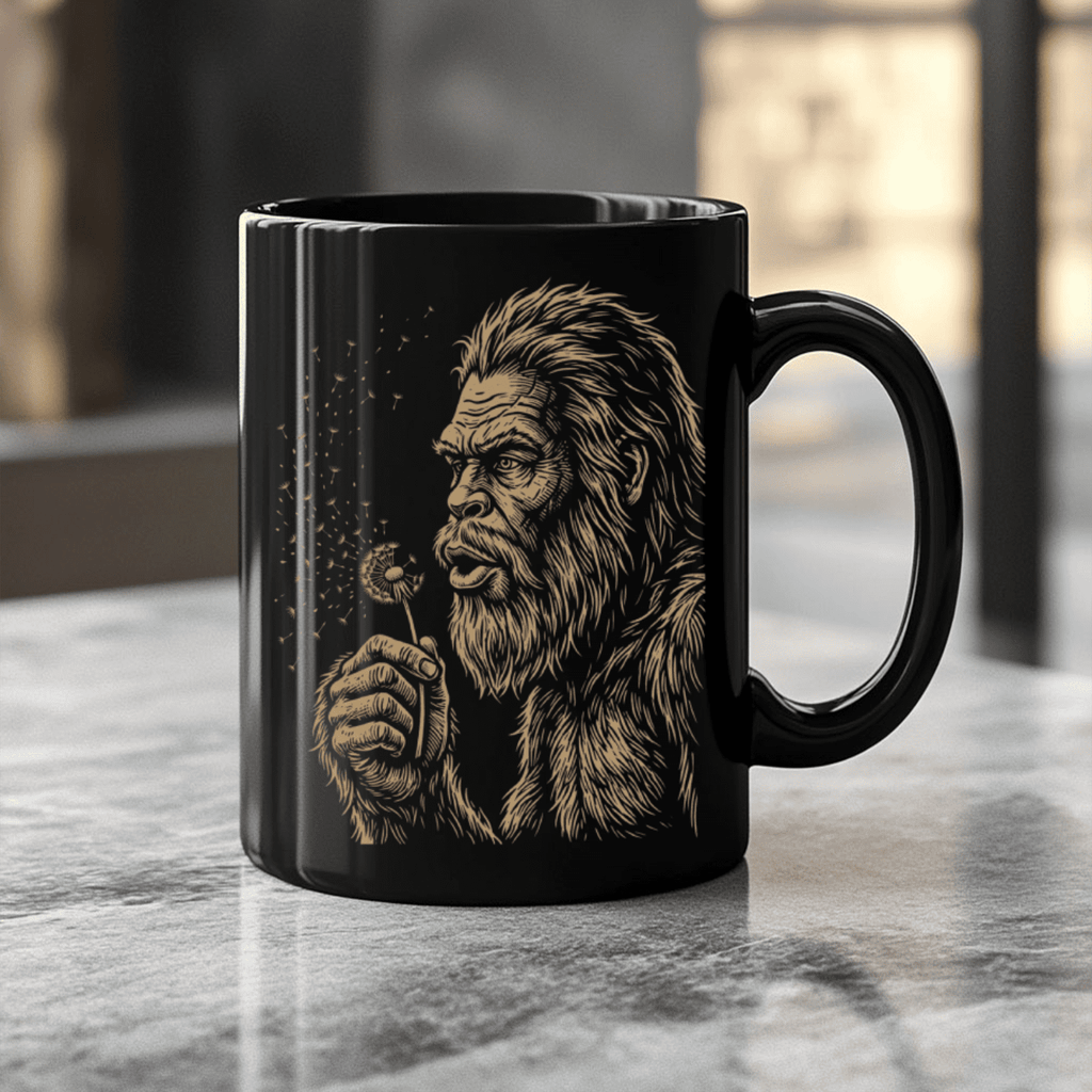 Dandelion Bigfoot Black Ceramic Mug