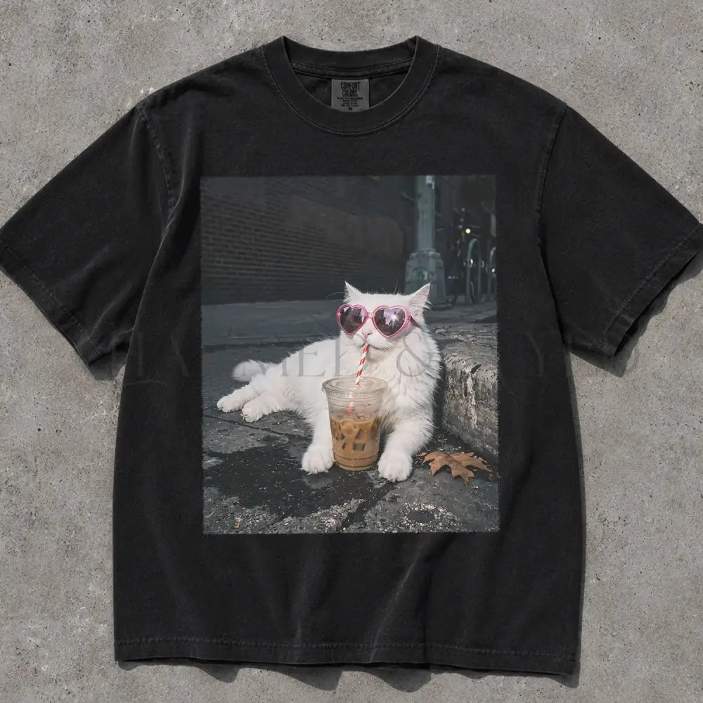 Sassy Cat Iced Coffee Comfort Colors T-Shirt - Black / S - T-Shirt