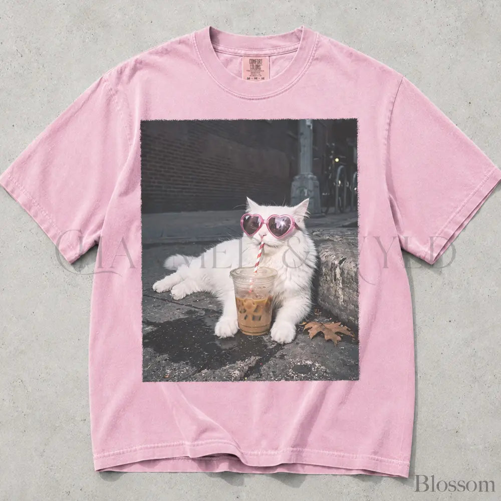 Sassy Cat Iced Coffee Comfort Colors T-Shirt - Blossom / S - T-Shirt