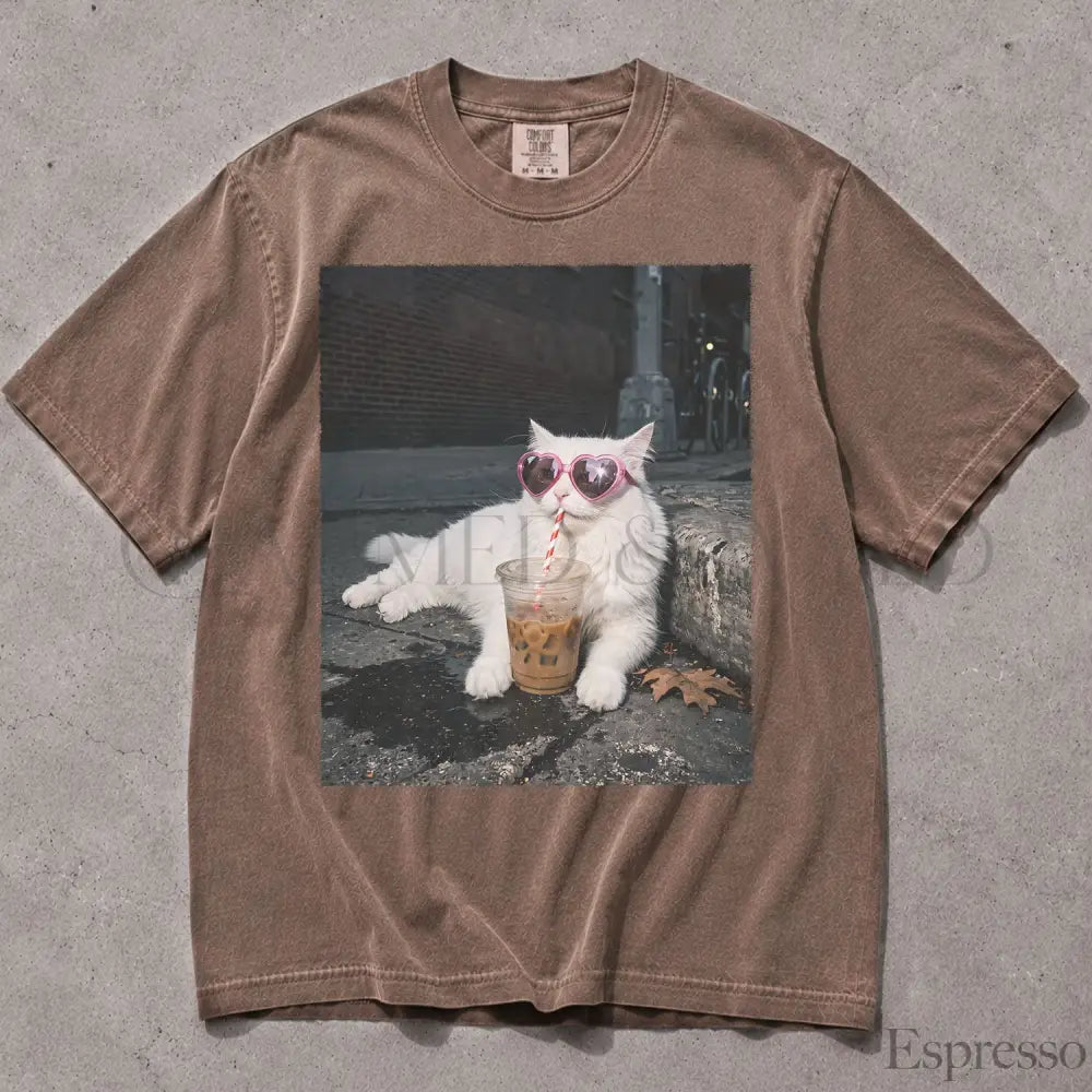 Sassy Cat Iced Coffee Comfort Colors T-Shirt - Espresso / S - T-Shirt