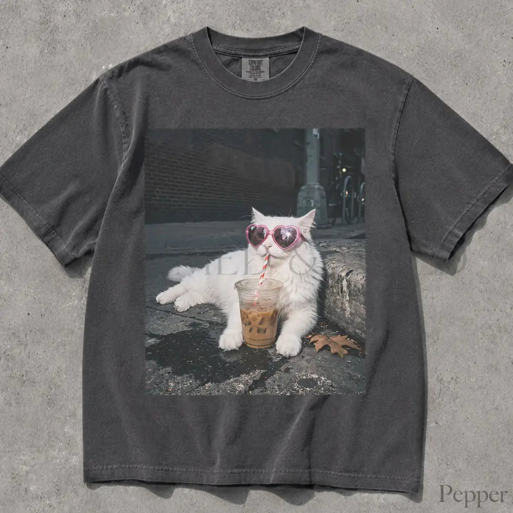 Sassy Cat Iced Coffee Comfort Colors T-Shirt - Pepper / S - T-Shirt