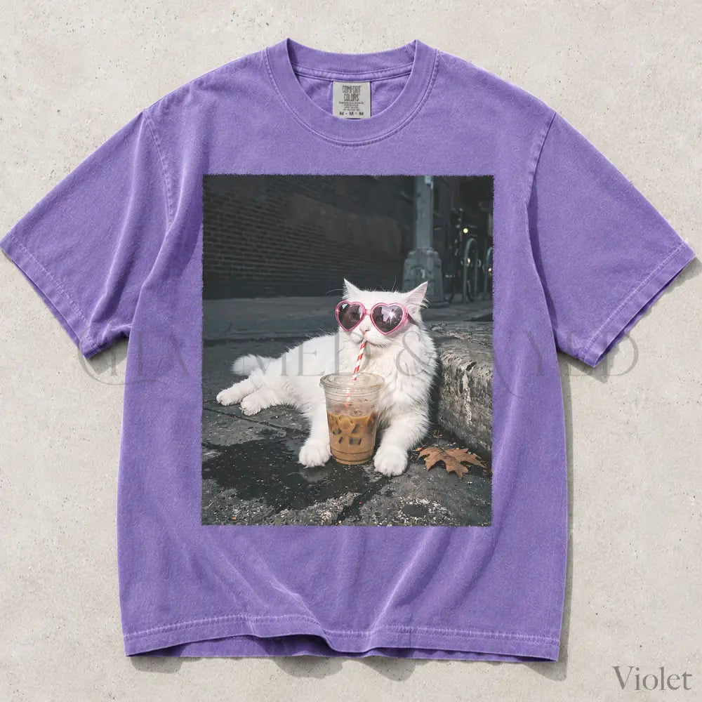 Sassy Cat Iced Coffee Comfort Colors T-Shirt - Violet / S - T-Shirt