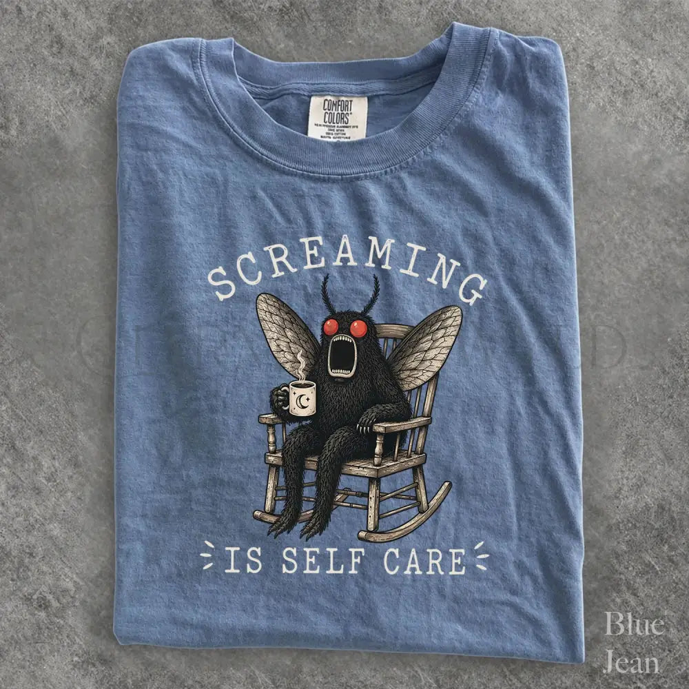 Screaming Is Self Care Mothman Comfort Colors T-Shirt - Blue Jean / S - T-Shirt