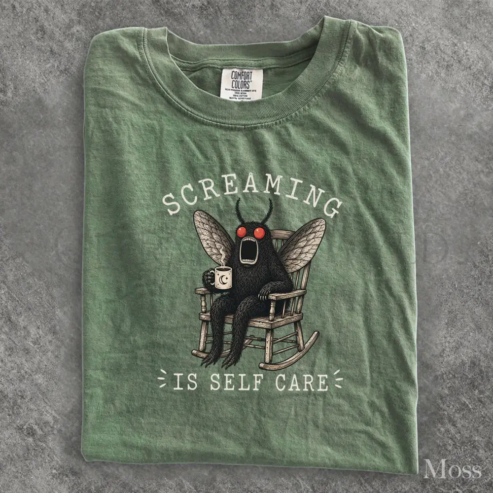 Screaming Is Self Care Mothman Comfort Colors T-Shirt - Moss / S - T-Shirt