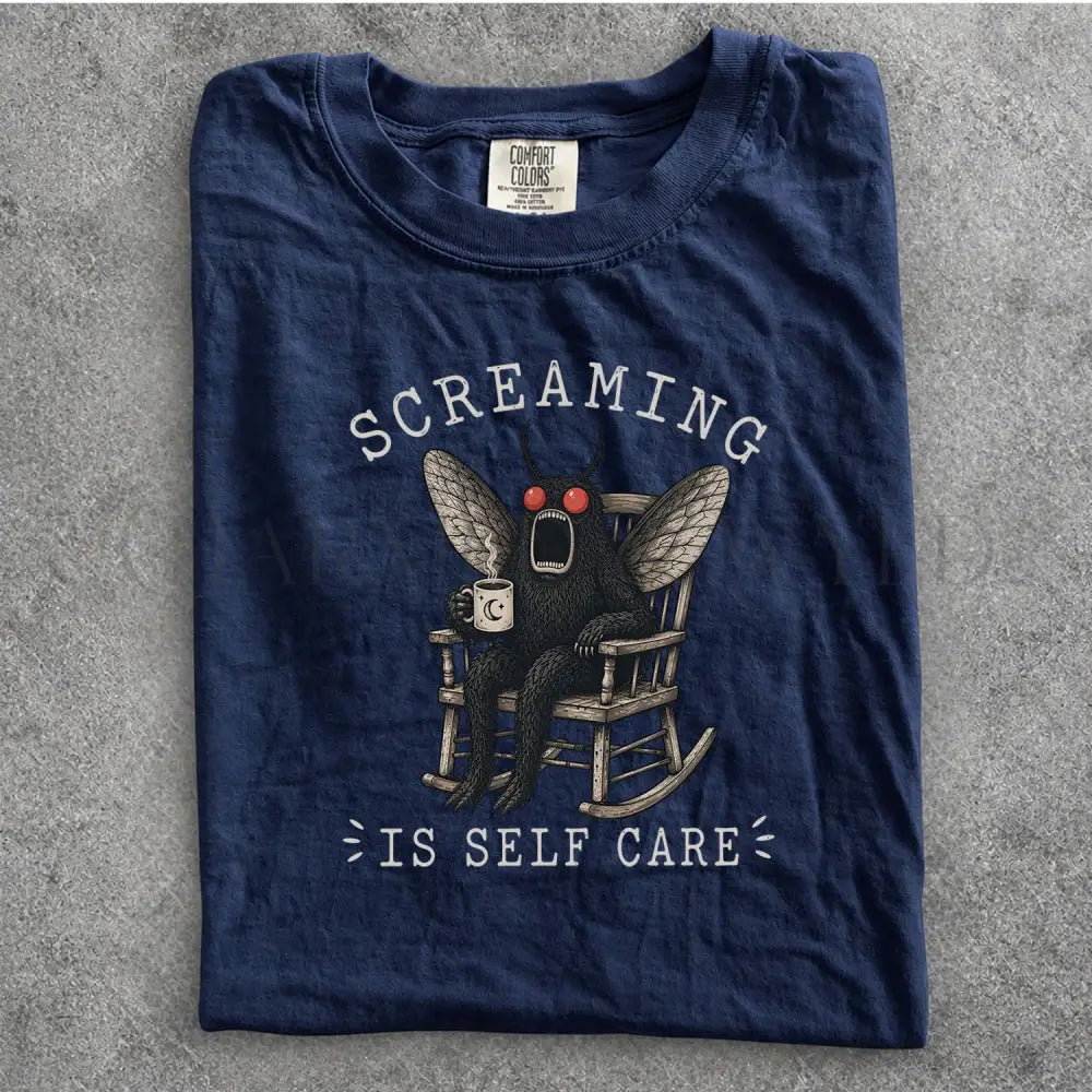 Screaming Is Self Care Mothman Comfort Colors T-Shirt - Navy / S - T-Shirt