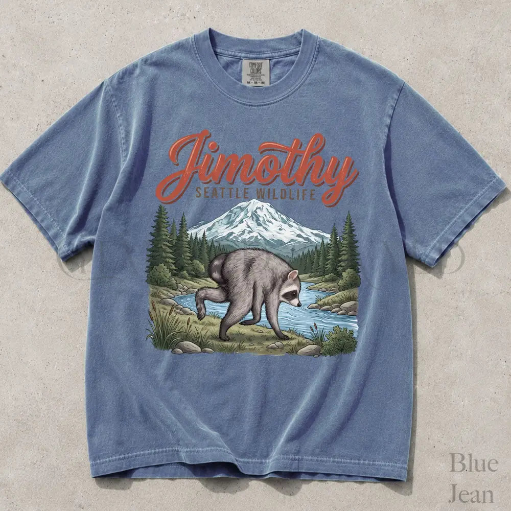 Seattle Wildlif Jimothy Raccoon Comfort Colors T-Shirt - Blue Jean / S - T-Shirt